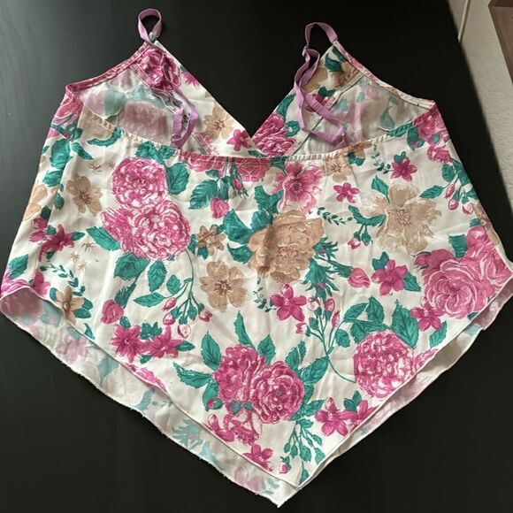 NWOT Free People Cami Floral Hanky Style Adjustable Straps Tank V Neck Pink Boho - Picture 13 of 13